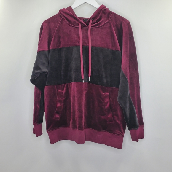 Champion Tops - Champion Elite Red Colorblock Velvet Hoodie Athleisure